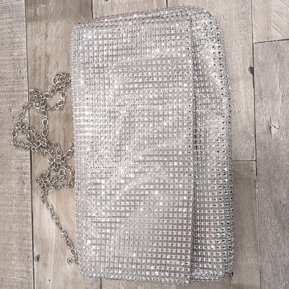 Rhinestone Silver Small Bag with Optional Cross Body Chain